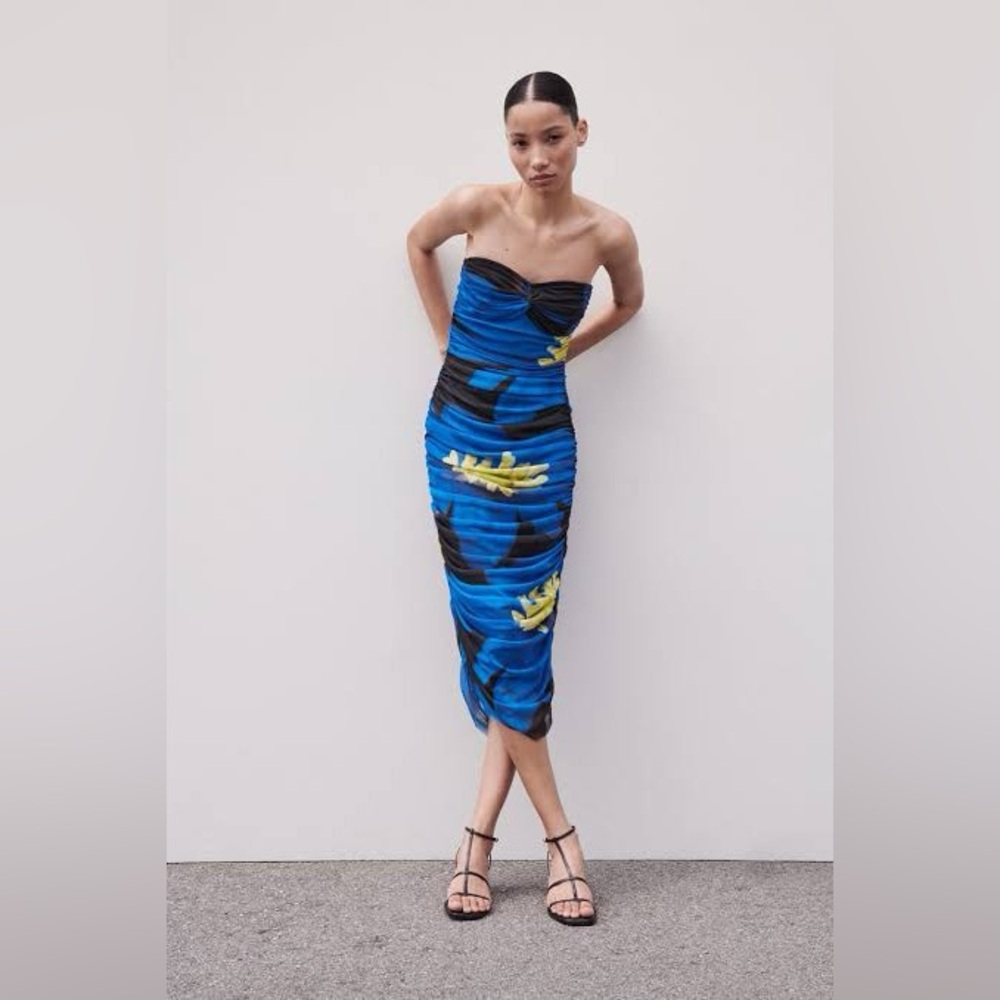 Zara blue black draped dress